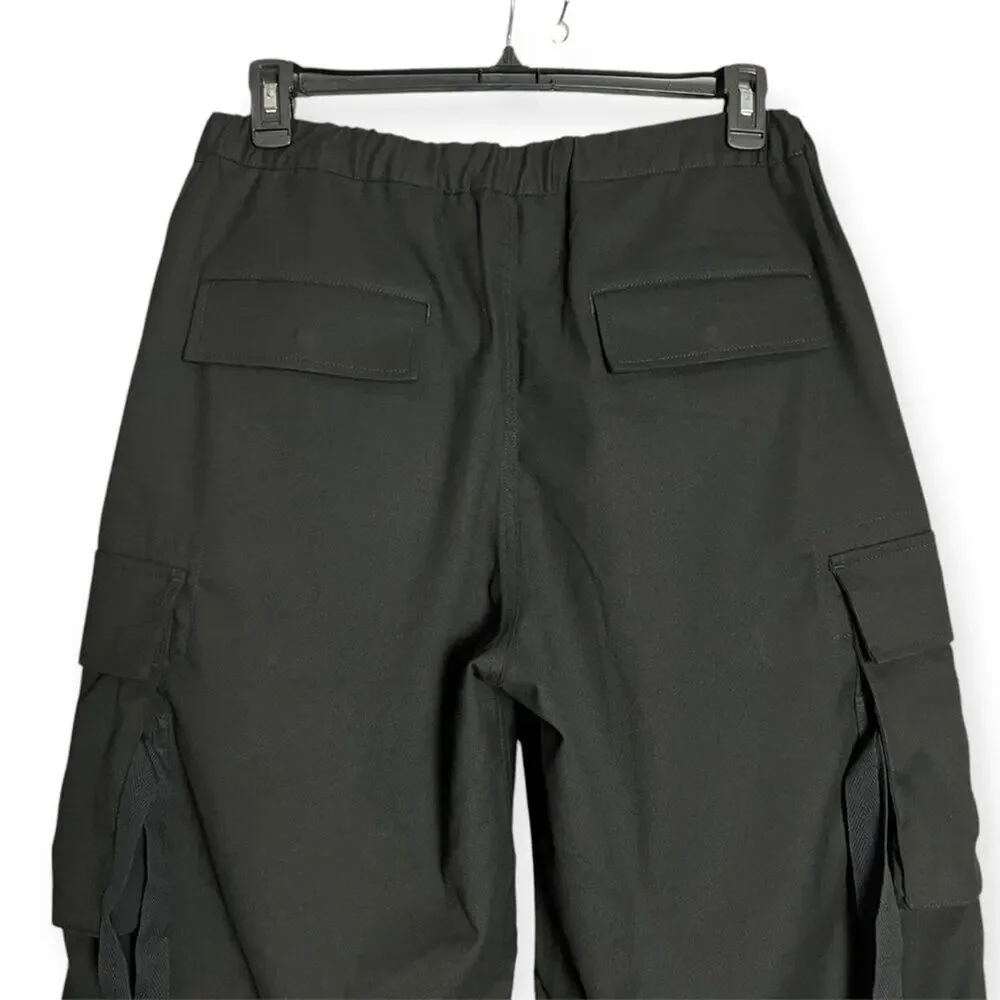 KUON Flannel Cargo Trousers Mens L Black Wide Leg Japan Utility BAGGY NWT